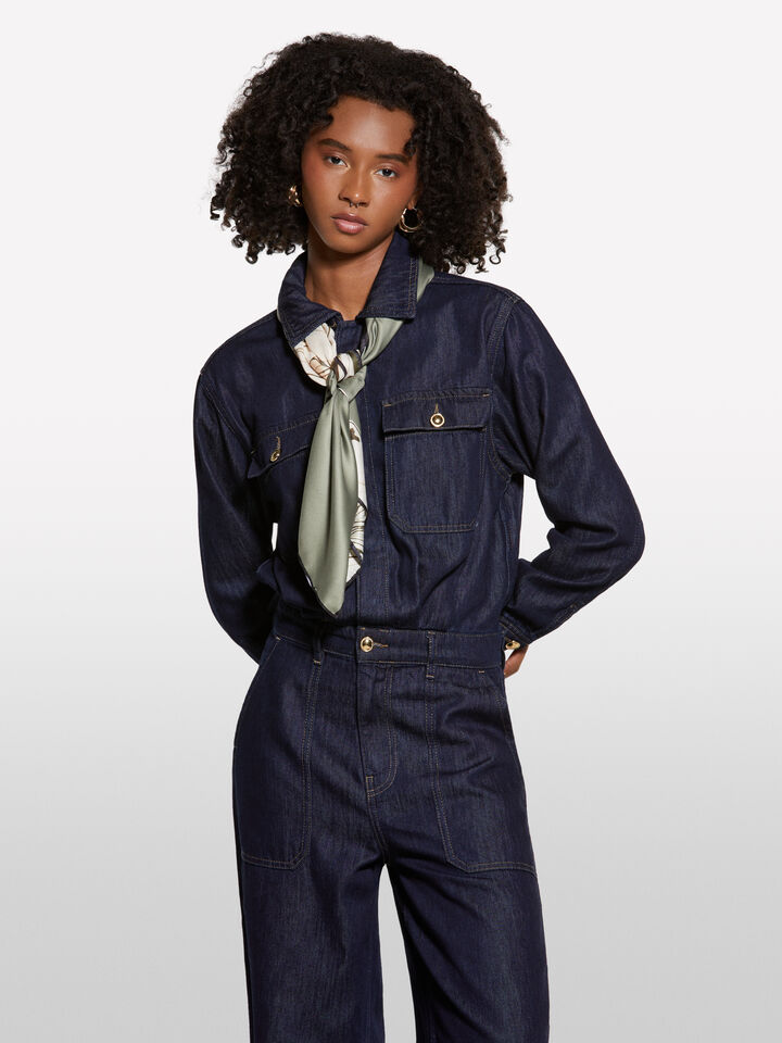 Dark blue denim jumpsuit - women's jumpsuits - Dark Blue | Sisley image number 3